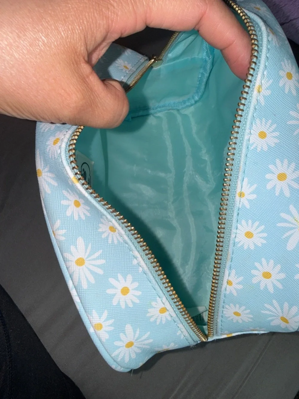 Vintage Daisy Print Light Blue Cosmetic Pouch